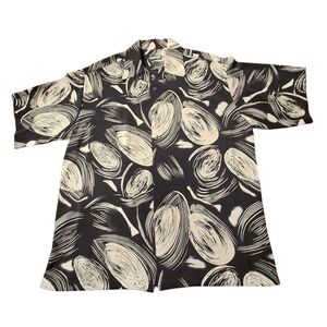 Mench Platinum Men XL Swirls Black Beige Short Sleeve Polyester Button-up Shirt